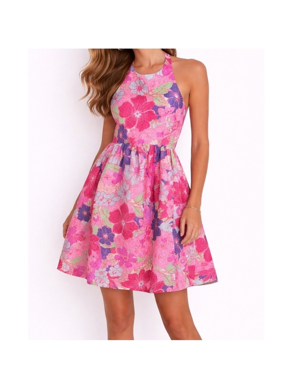 Free People Pink Floral Halter Mini Dress